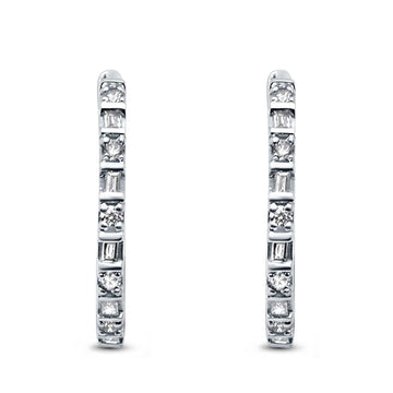 Full Eternity Simulated CZ Baguette Round Hoop Earrings 925 Sterling Silver (23mm)